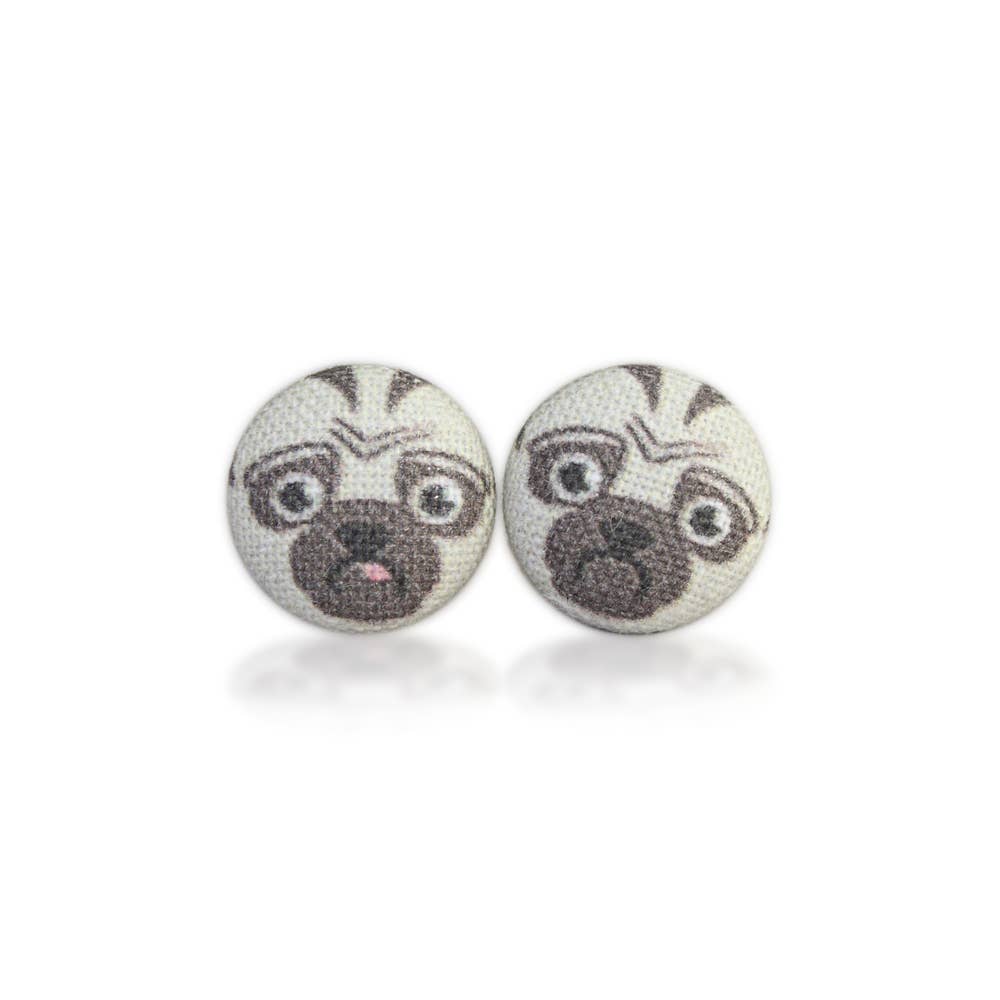 Rachel O’s- Pug Fabric Button Earrings