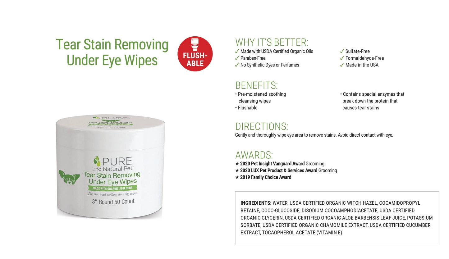 Pure and Natural Pet- Tear Stain Removing Wipes