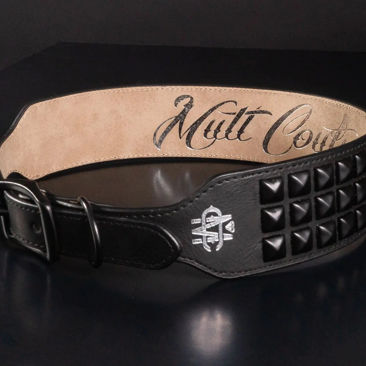 Mutt Couture- Black Leather Dog Collar with Black Studs