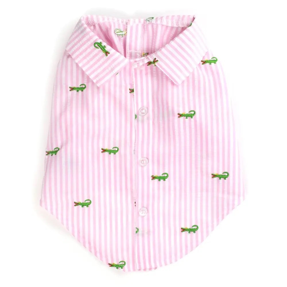 The Worthy Dog- Pink Stripe Alligator Shirt