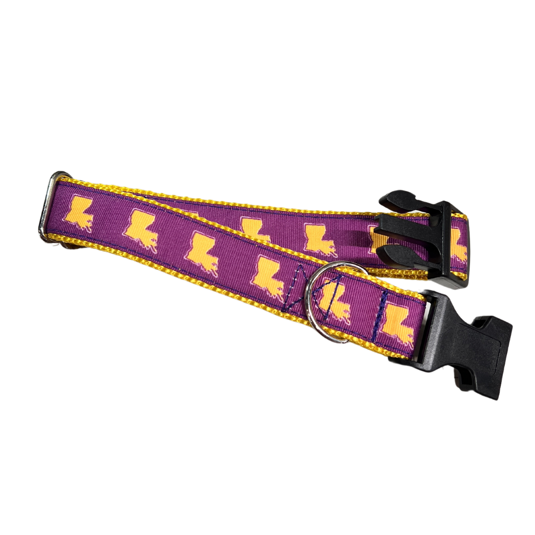 Parish Pets- 1" Wide Dog Collar - Louisiana Outline