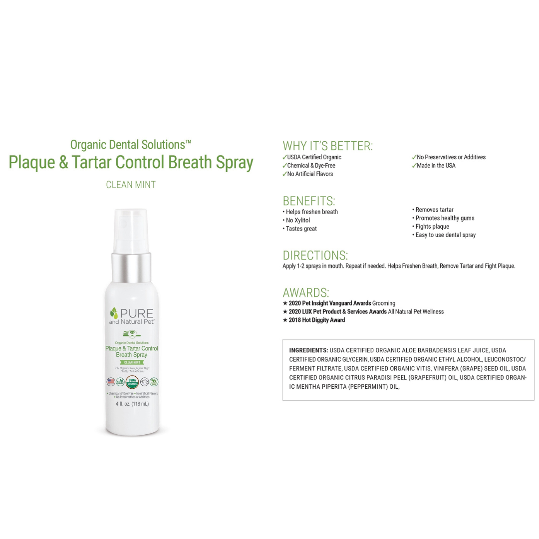 Pure And Natural Pet- Organic Dental Solutions Plaque & Tartar Control Breath Spray