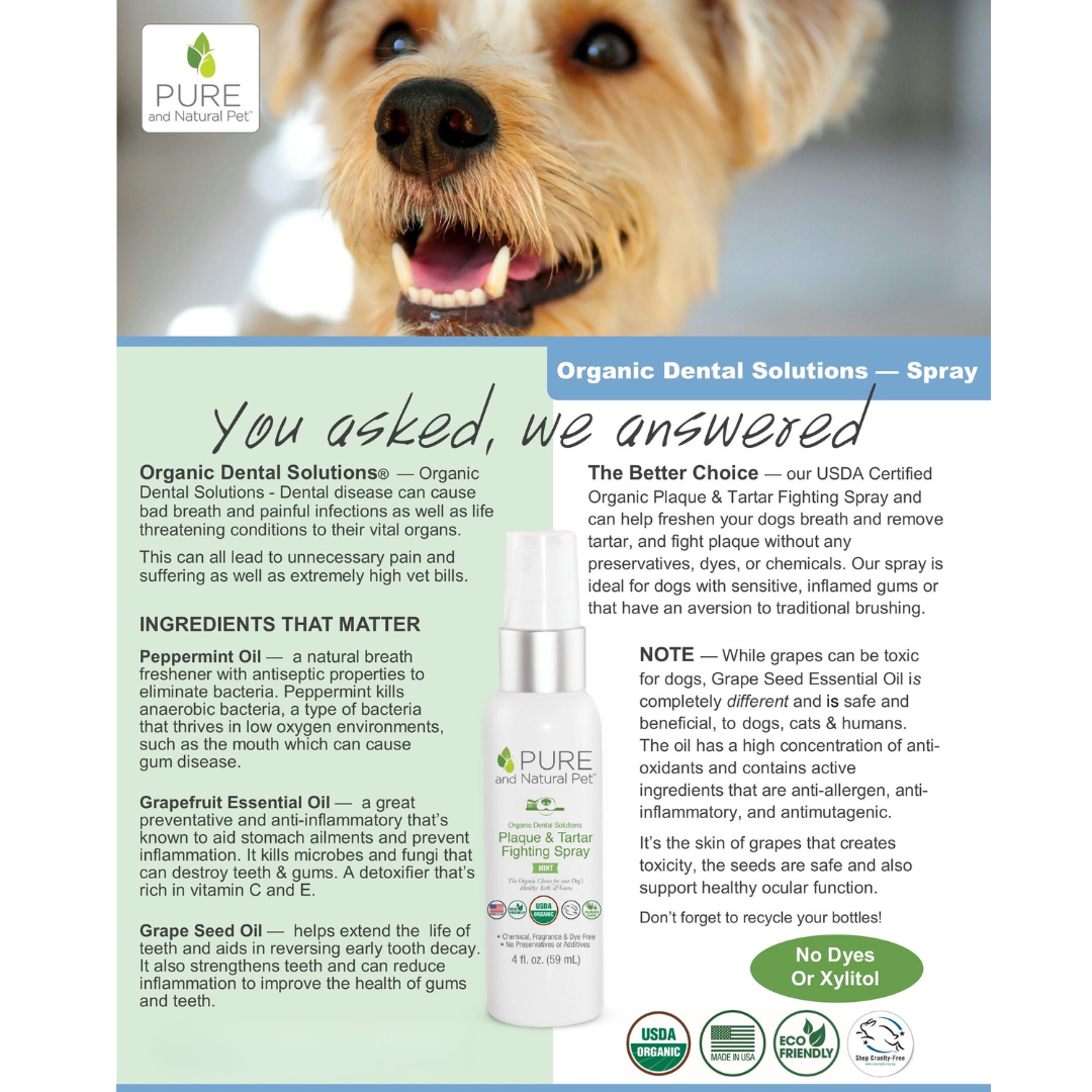 Pure And Natural Pet- Organic Dental Solutions Plaque & Tartar Control Breath Spray