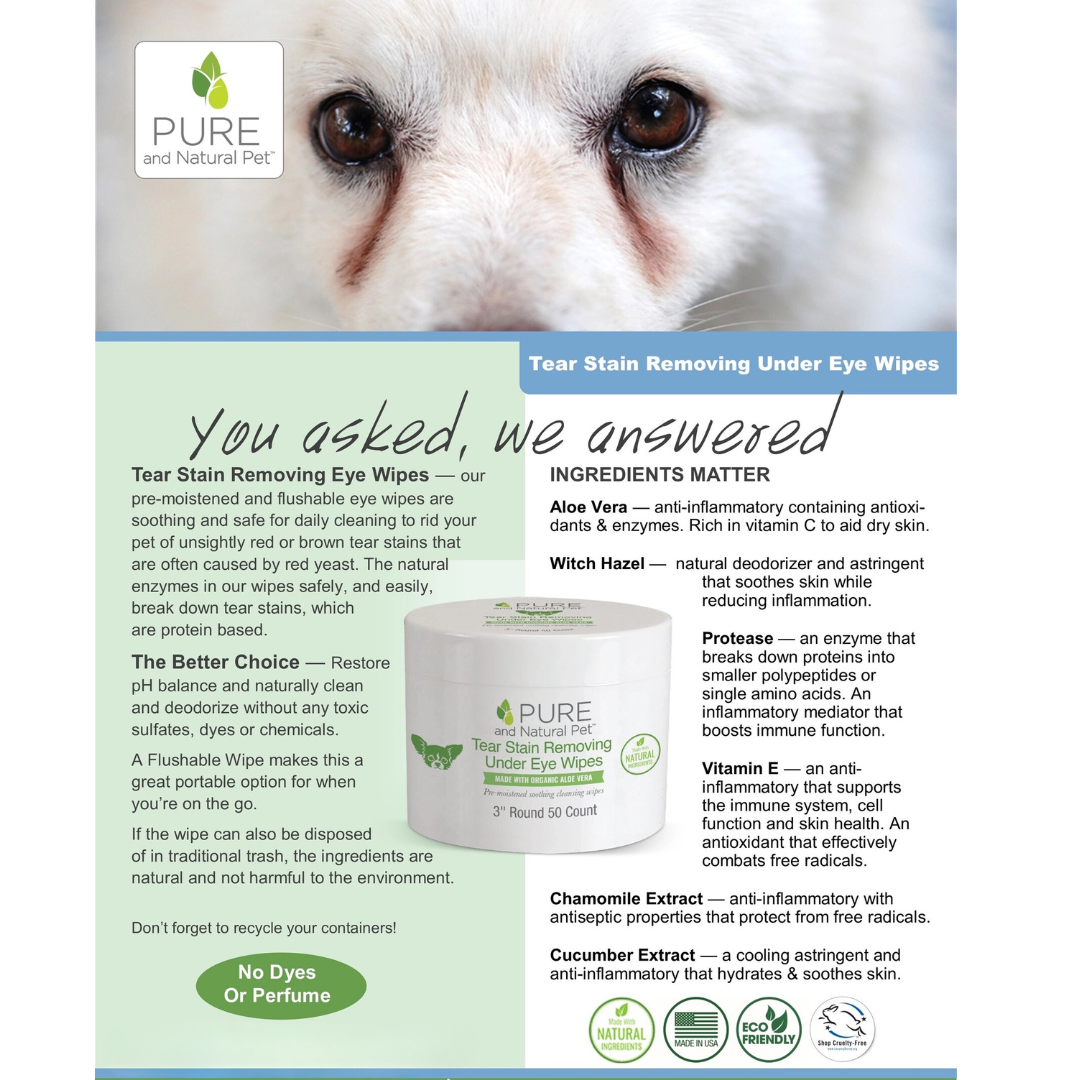 Pure and Natural Pet- Tear Stain Removing Wipes
