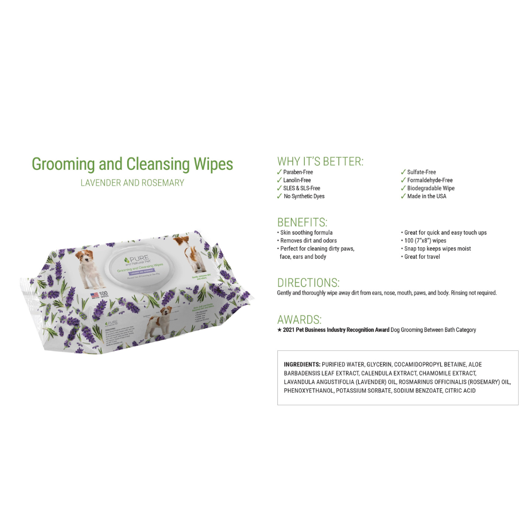 Pure and Natural Pet- Grooming & Cleansing Wipe - Lavender & Chamomile