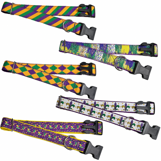 Parish Pets- 1” Wide Dog collar- Mardi Gras