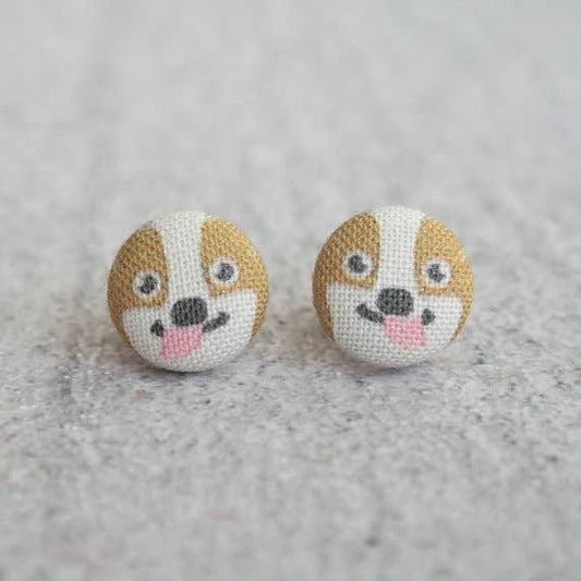 Rachel O’s- Corgi Fabric Button Earrings