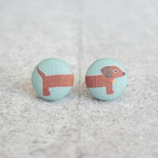 Rachel O’s- Long Dog Fabric Button Earrings