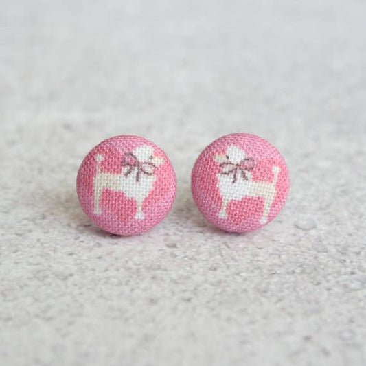 Rachel O’s- Pink Poodle Fabric Button Earrings