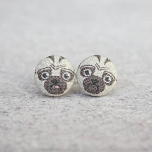 Rachel O’s- Pug Fabric Button Earrings