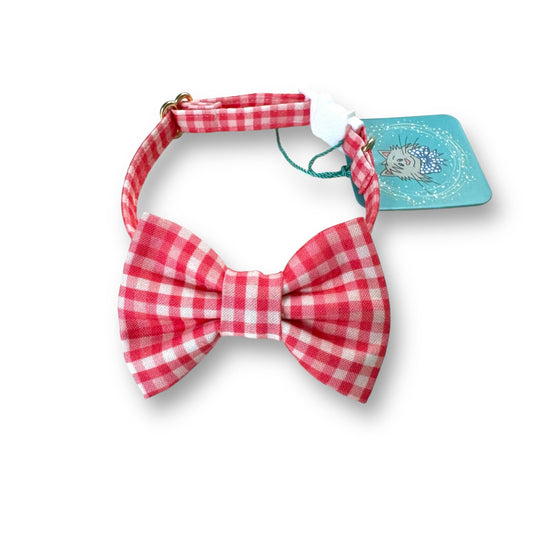 Whiskers Crafts- Cat Collar With Bow Tie - Checkered pink