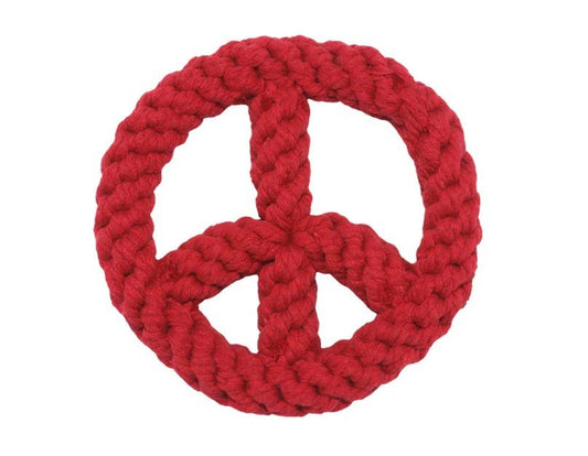 Jax & Bones- Peace Sign Rope Dog Toy Red 7"