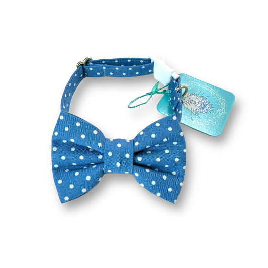 Whiskers Crafts- Cat Collar With Bow Tie - Blue Polka Dots