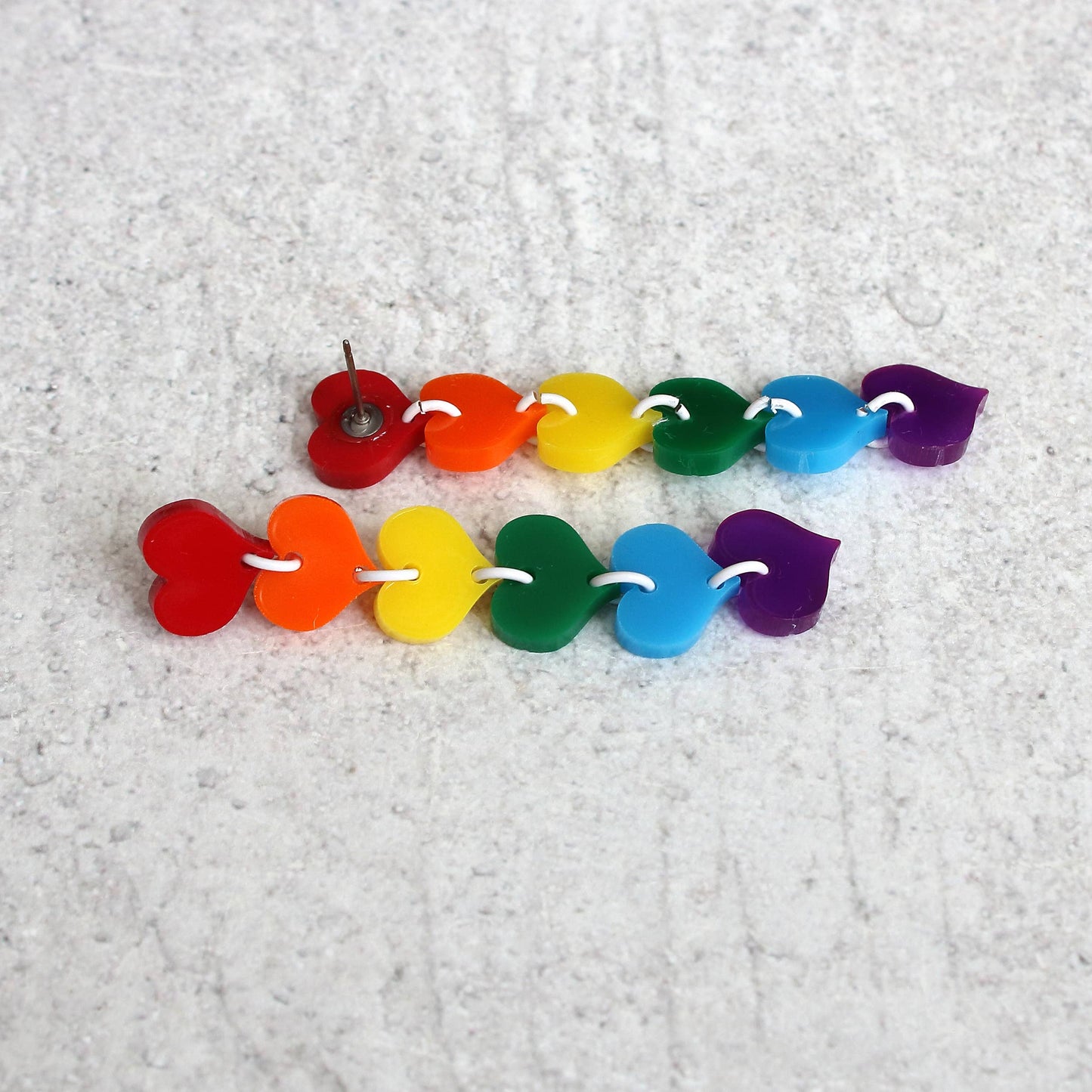 Rachel O's- Cascading Rainbow Hearts Acrylic Earrings