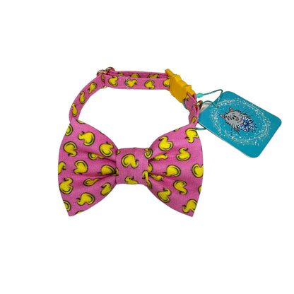 Whiskers Crafts- Cat Collar With Bow Tie - Ducks on pink