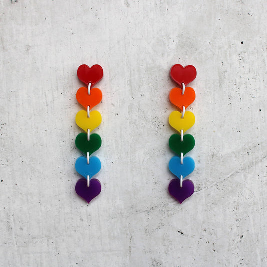 Rachel O's- Cascading Rainbow Hearts Acrylic Earrings