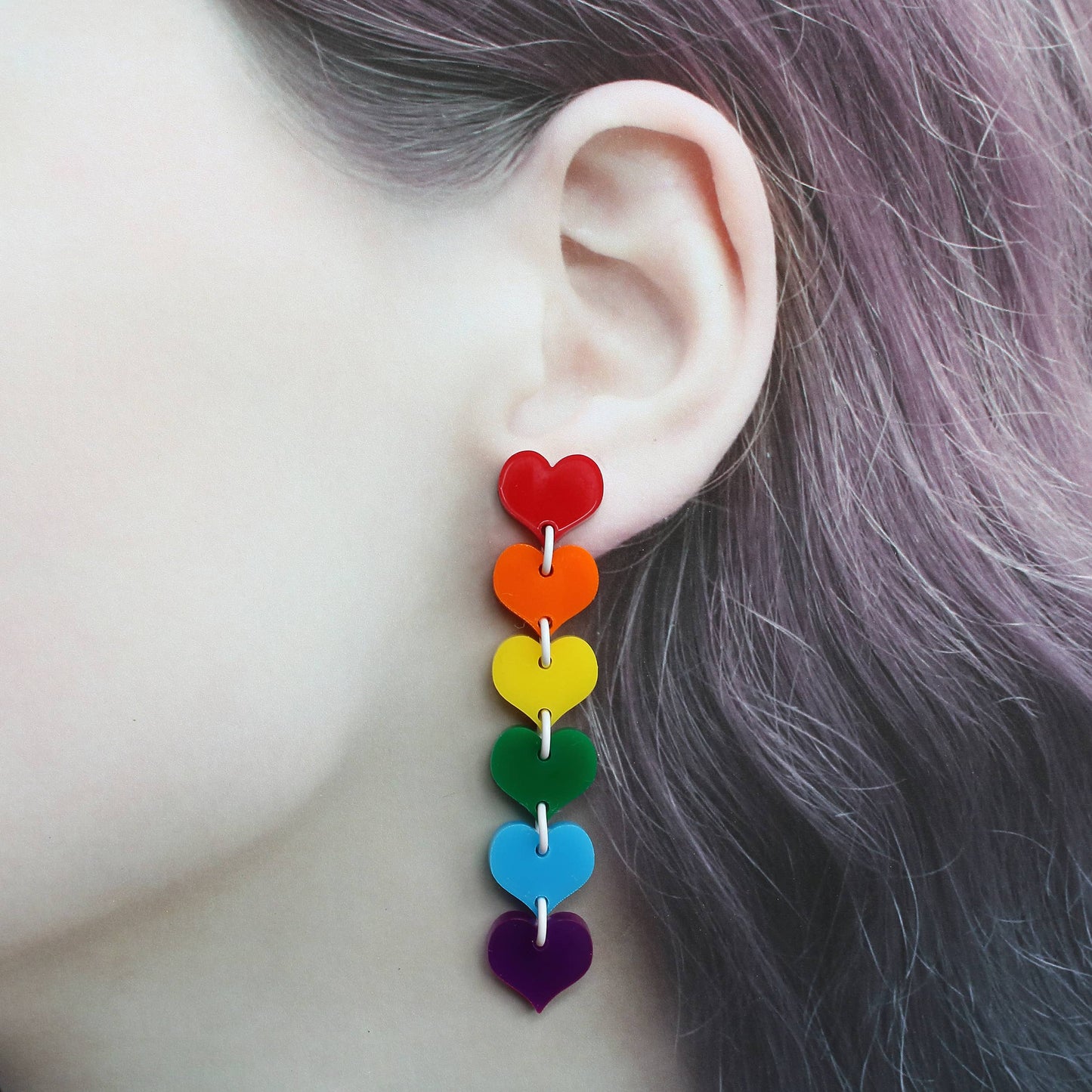 Rachel O's- Cascading Rainbow Hearts Acrylic Earrings