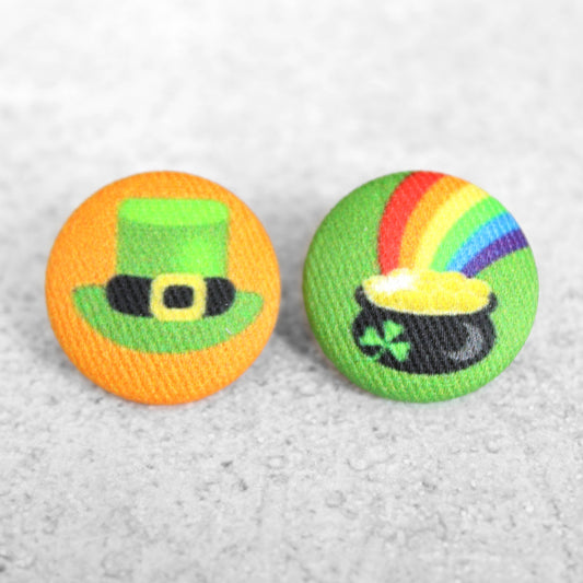 Rachel O's- 7/8in Saint Patrick's Day Fabric Button Earrings