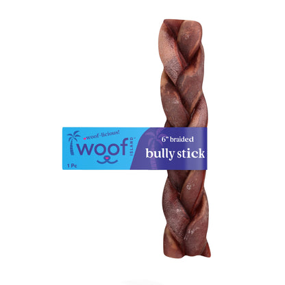 Woof Island- 6" Braided Bully Stick