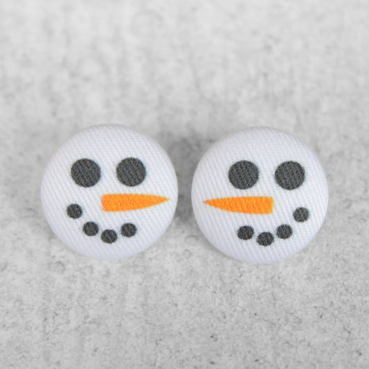 Rachel O's- 7/8in Snow Man Face Fabric Button Earrings