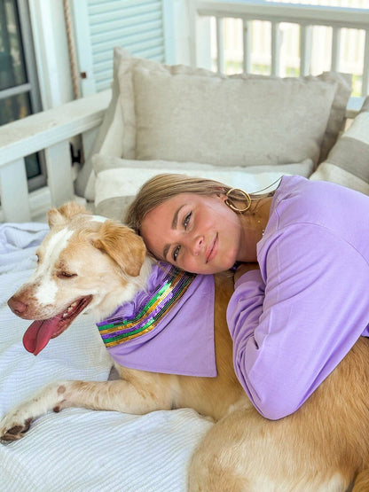 Mardi Gras Creations- Lavender Sequin Stripe Pet Bandana