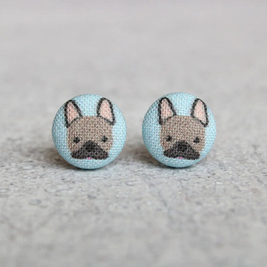 Rachel O's- French Bulldog Fabric Button Earrings