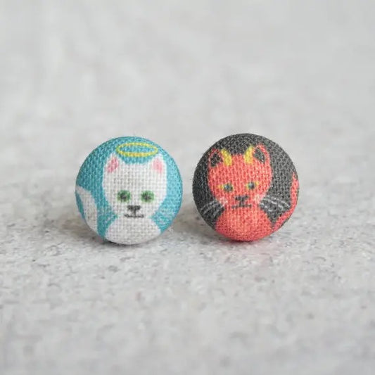 Rachel O's- Good and Evil Kitties Fabric Button Earrings