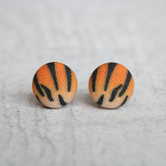 Rachel O's- Tiger Stripes Fabric Button Earrings