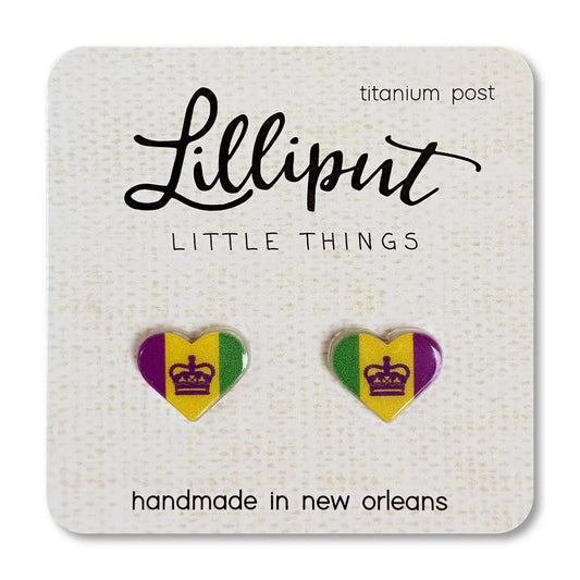 Lilliput Little Things- Mardi Gras Crown Heart Earrings