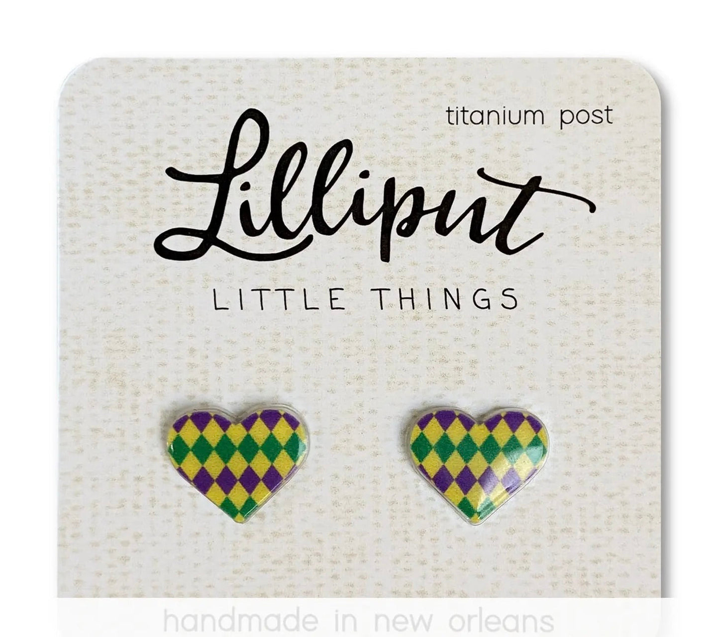 Lilliput Little Things- Mardi Gras Pattern Heart Earrings