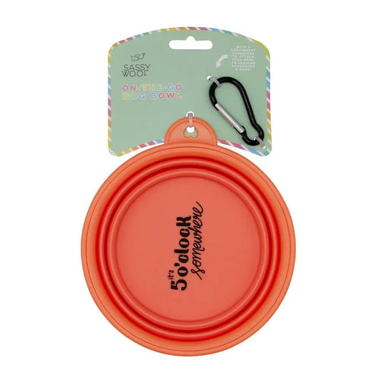 SASSY WOOF- Collapsible Dog Bowl - It's 5 o'clock Somewhere - Orange