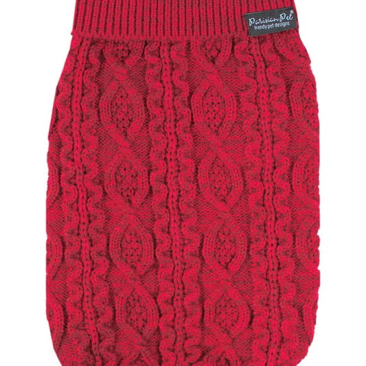 Parisian Pet- Cable Knit Sweater - Red