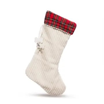 HuggleHounds- Corduroy Dog Stocking with Tartan Plaid Cuff