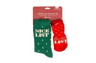 Pearhead- Human and Dog Matching Christmas Sock Set, Naughty Nice List