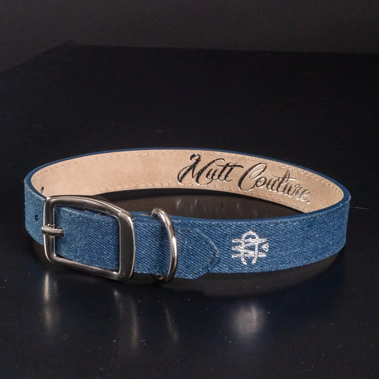 Mutt Couture- Blue Denim Leather Dog Collar