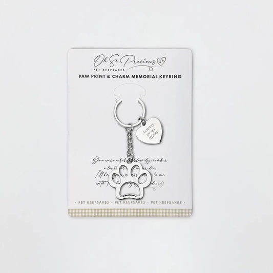 Oh So Precious- Paw Print & Charm Memorial Keyring