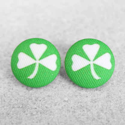 Rachel O's- 7/8in Clovers Fabric Button Earrings