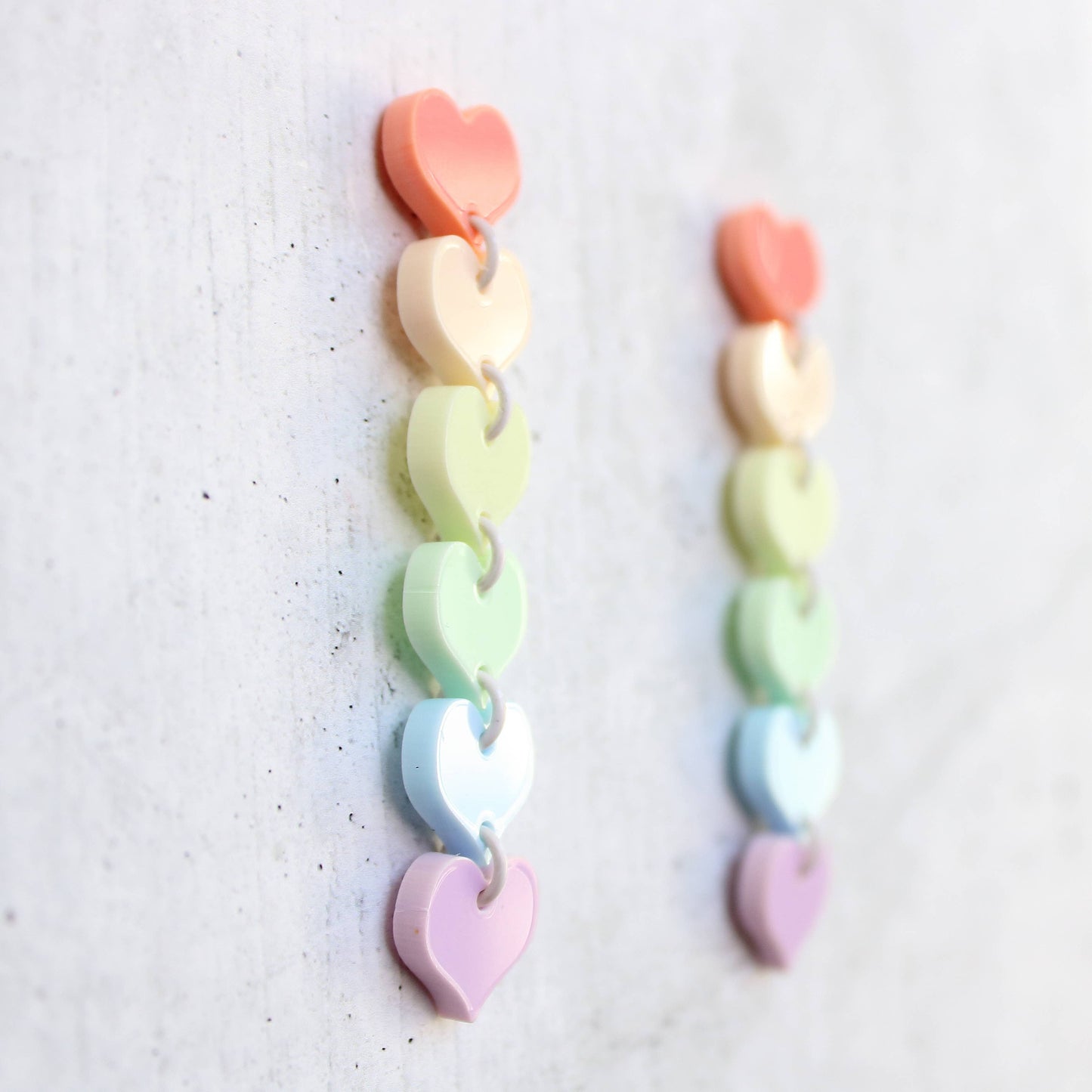 Rachel O's- Pastel Cascading Rainbow Hearts Acrylic Earrings