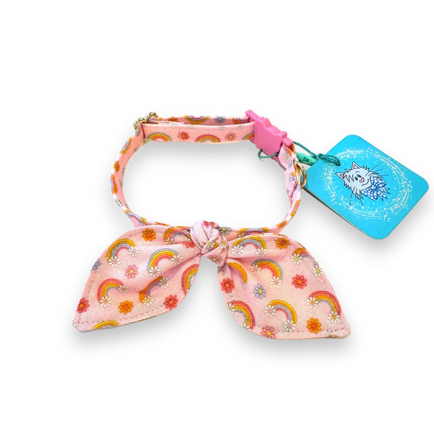 Whiskers Crafts- Cat Collar With Bunny Ears Bow - Pink Rainbows