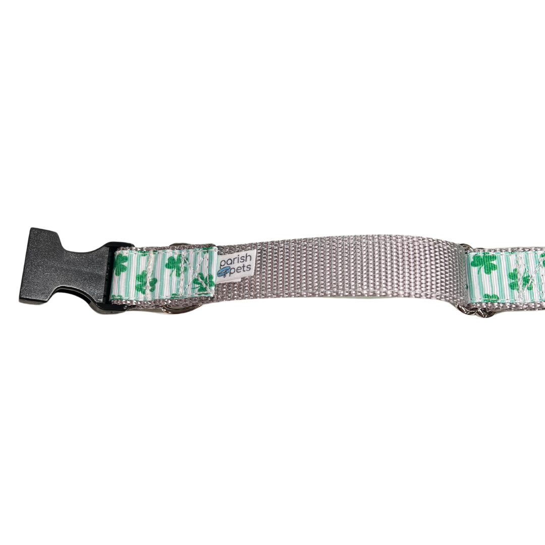 Parish Pets- 1" Wide Dog Collar - Clovers & Stripes