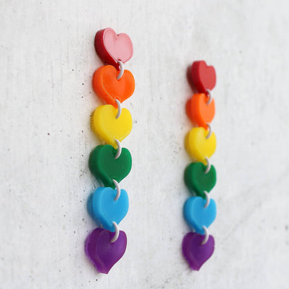 Rachel O's- Cascading Rainbow Hearts Acrylic Earrings