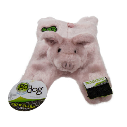 GoDog- Barnyard Buddies Pig Squeaky Plush Flattie - Small/Med