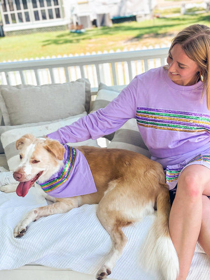 Mardi Gras Creations- Lavender Sequin Stripe Pet Bandana