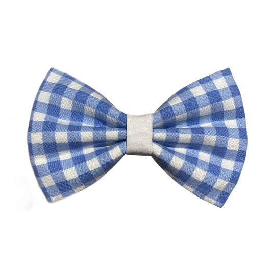 Old Dog, New Style- Blue and White Plaid Dog Bowtie