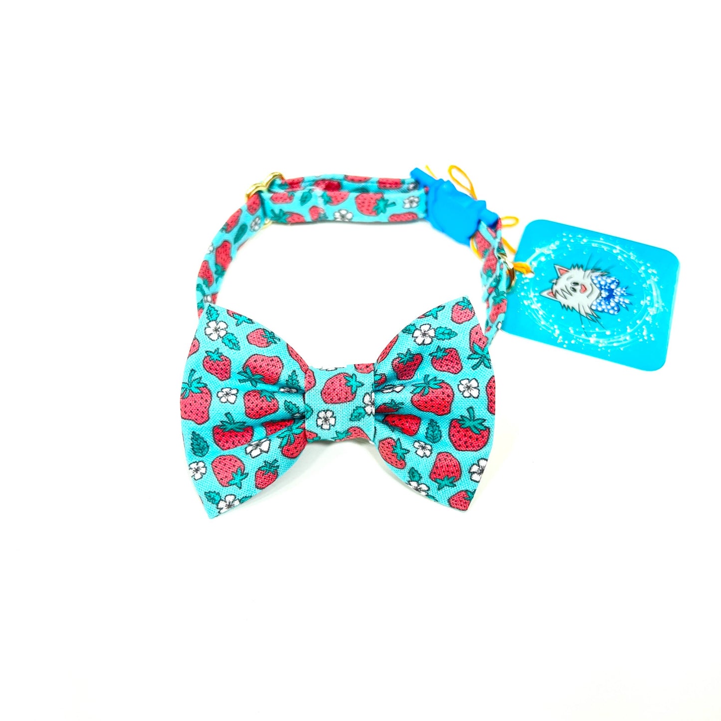 Whiskers Crafts- Cat Collar With Bow Tie and Collar Set - Blue Strawberry