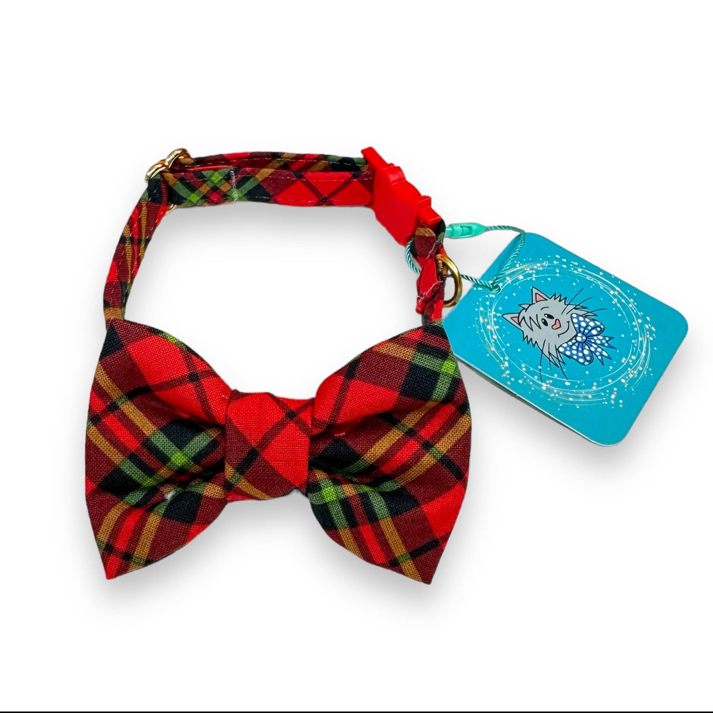 Whiskers Crafts- Christmas Cat Bow Tie collar - Plaid