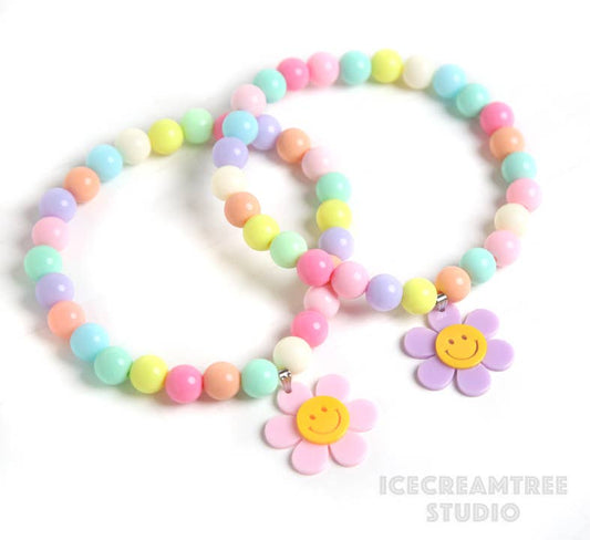 Icecreamtree Studio- Smile Lavender Daisy with Pastel Beads Pet Necklace & Mom Set (Sold Separately)