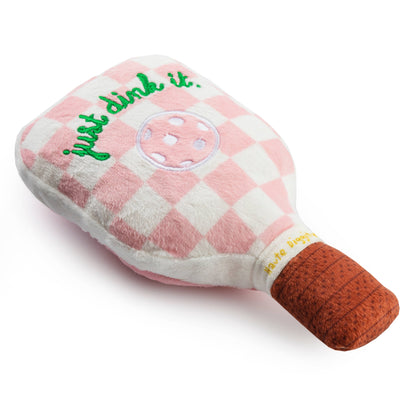 Haute Diggity Dog- Dog Toy - Pink Checker Pickleball Paddle