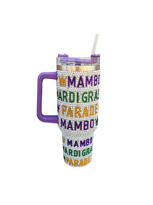 Mardi Gras Creations- Mardi Gras Rhinestone Tumbler