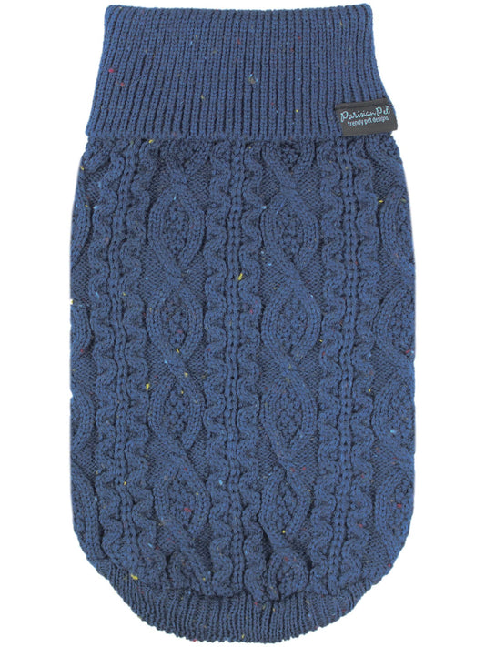 Parisian Pet- Cable Knit Sweater - Navy Blue